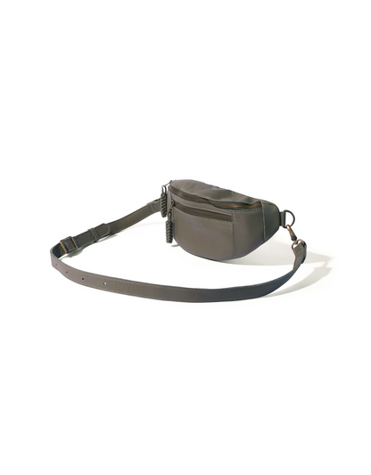 River Adjustable Leather Moonbag Crossbody in Khaki Green