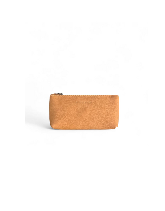 Sofia Leather Zip Pouch in Pebble Honey Mustard