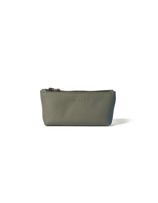 Sofia Leather Zip Pouch in Khaki green