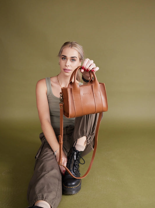 Berkley Leather Mini Crossbody Shopper in Cider Tan