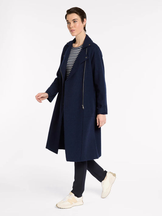 Boiled Wool Moto Coat in Navy