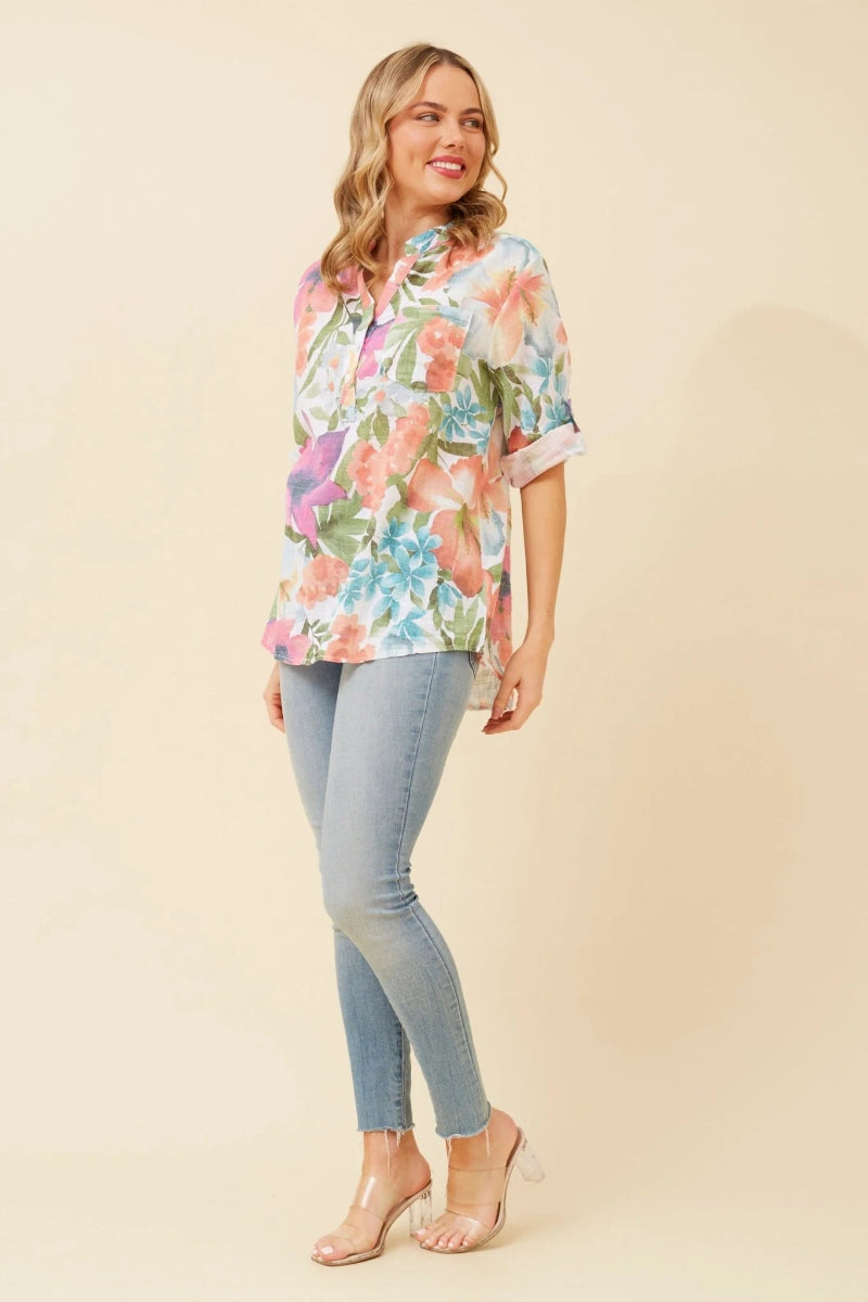 Floral Print Top in White