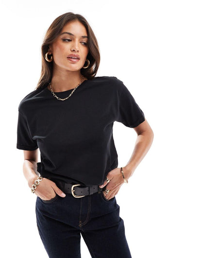 Amber Crew Neck Boxy Tee in Black