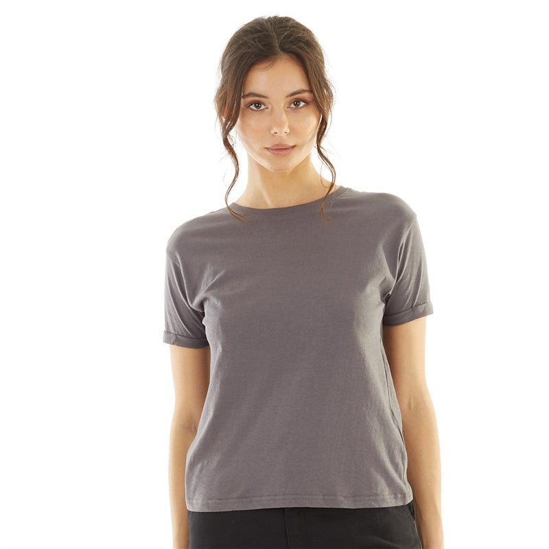 Amber Crew Neck Boxy Tee in Ash