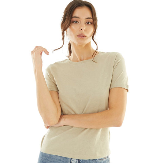 Amber Crew Neck Boxy Tee in Light Khaki