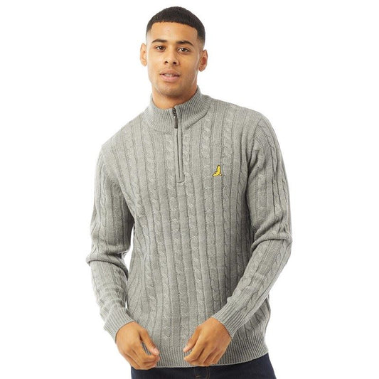 Augustan Cable Knit 1/4 Zip in Silver Grey Marl