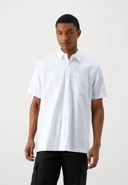 Obelisk SS Cotton & Linen Blend Shirt in White