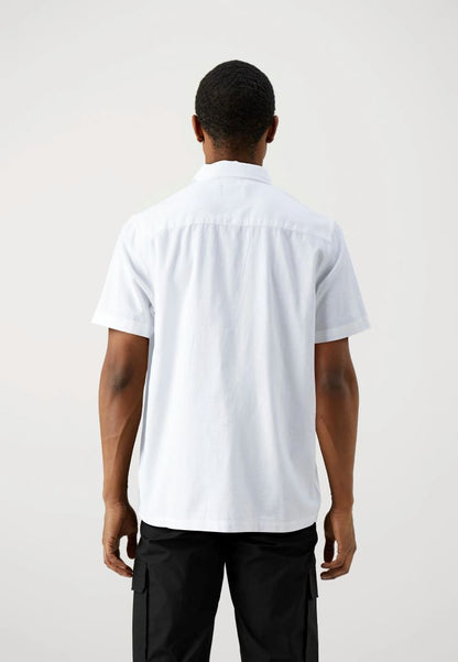 Obelisk SS Cotton & Linen Blend Shirt in White