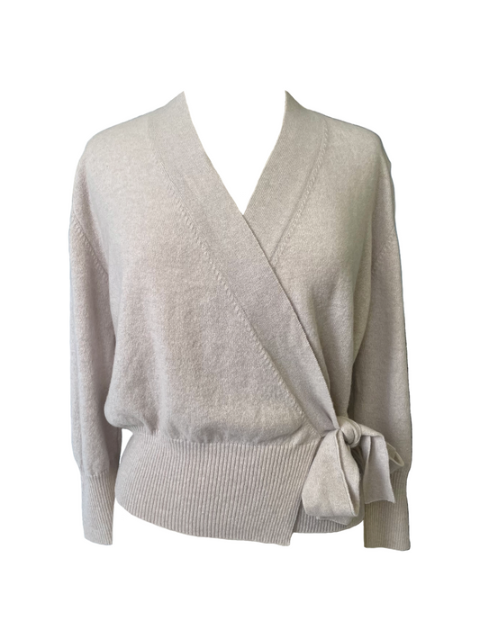 Pure Cashmere Wrap Cardigan in Albatross