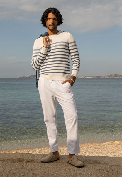 Conway Striped Cotton Sweater in Cobalt