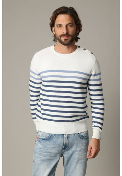 Conway Striped Cotton Sweater in Cobalt