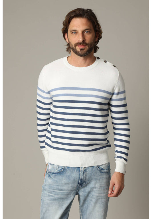 Conway Striped Cotton Sweater in Cobalt