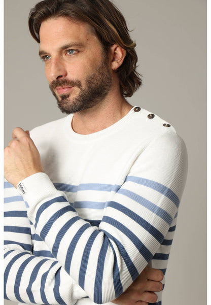 Conway Striped Cotton Sweater in Cobalt
