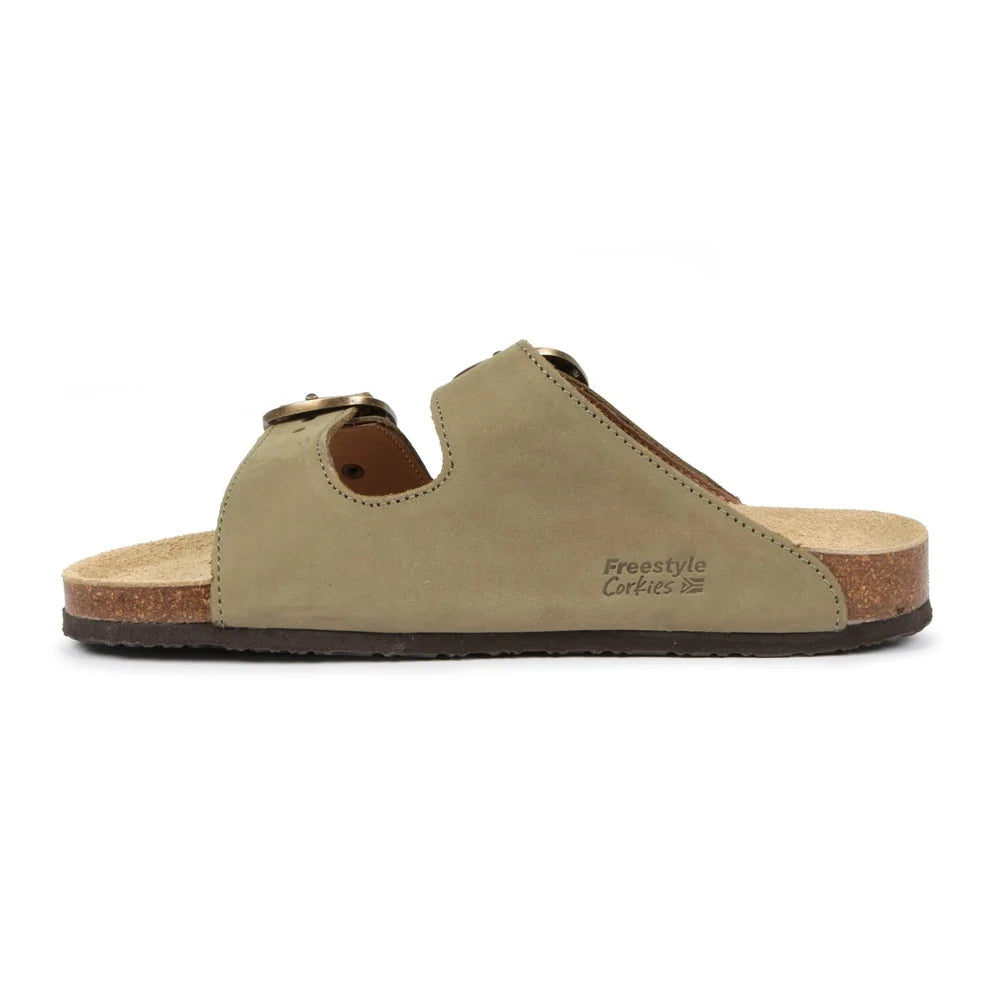 Kirsten Nubuck Corkies in Olive Green