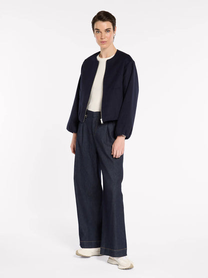 Cropped Bomber Jacket in Navy