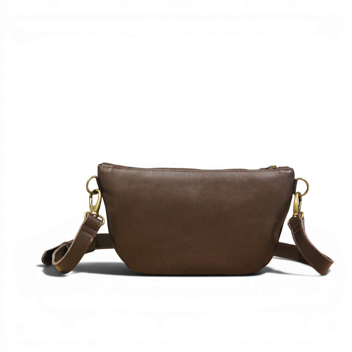 Ayla Half Moon Leather Crossbody in Chocolate Ganache Brown / Yellow