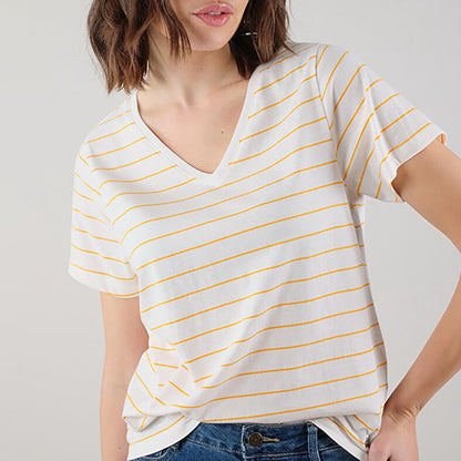 Binti V-Neck Stripe T-Shirt in Clementine