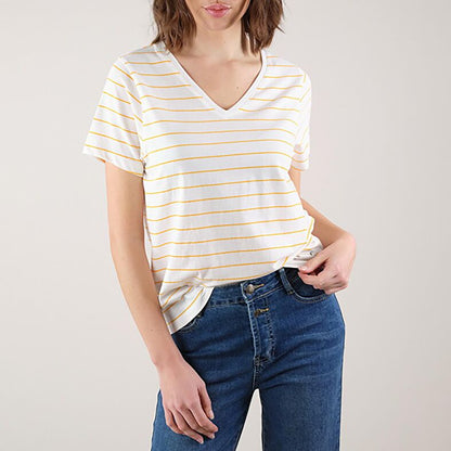 Binti V-Neck Stripe T-Shirt in Clementine