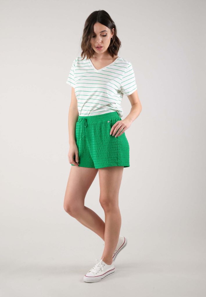 Binti V-Neck Stripe T-Shirt in Green