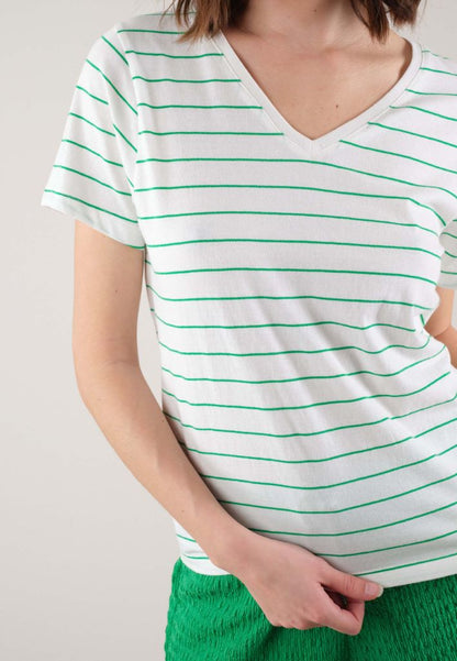 Binti V-Neck Stripe T-Shirt in Green