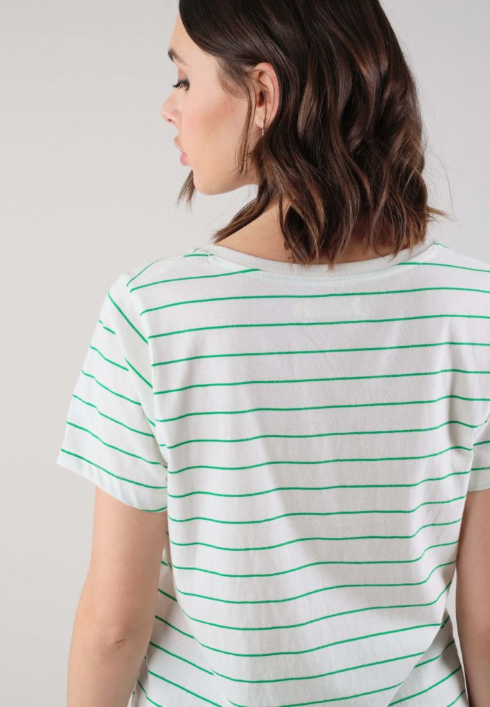 Binti V-Neck Stripe T-Shirt in Green