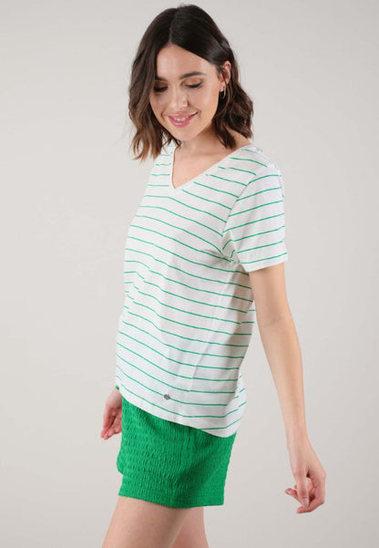 Binti V-Neck Stripe T-Shirt in Green