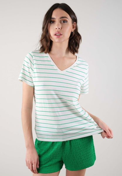 Binti V-Neck Stripe T-Shirt in Green