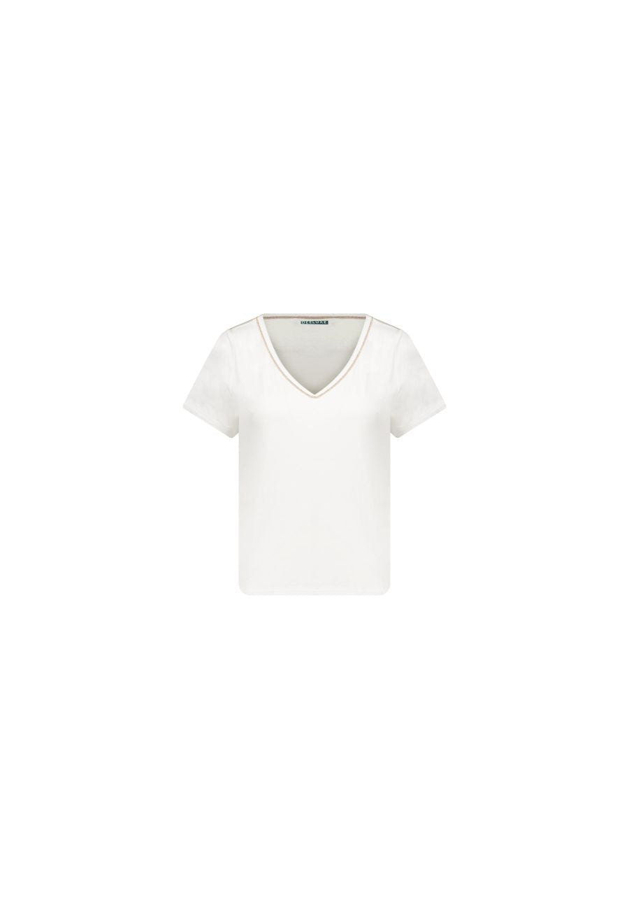 Deeluxe Casa V-Neck T-Shirt in Off White