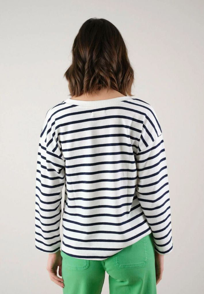 Manila Fleece Crew Neck Stripe Top in Navy