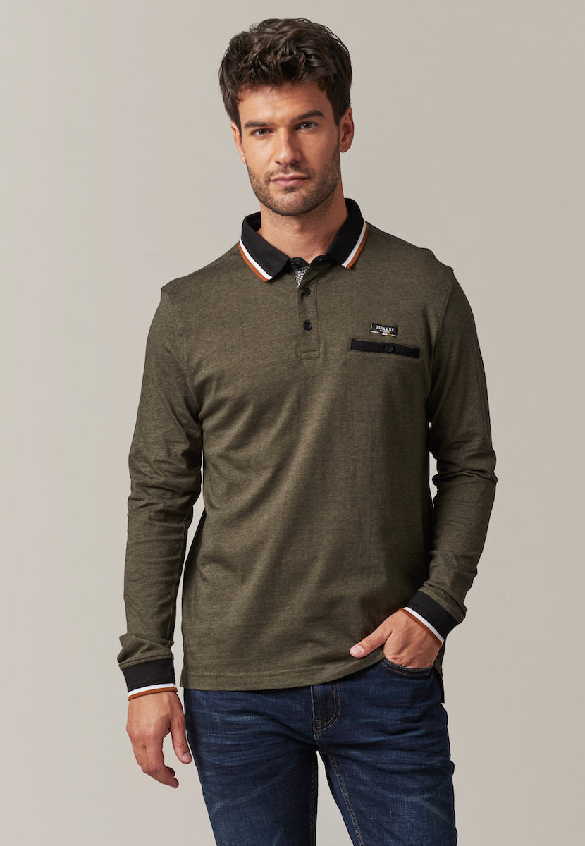 Drexlon LS Cotton Polo in Dark Khaki