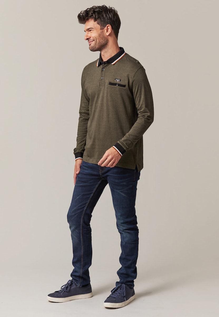 Drexlon LS Cotton Polo in Dark Khaki