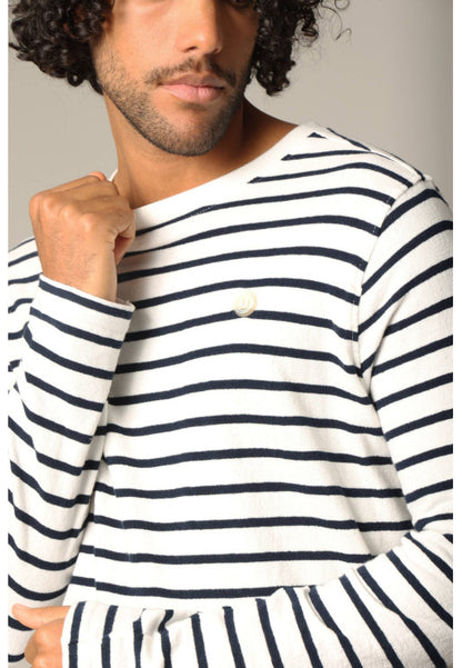 Dustin Lightweight Sweater in Natural Stripe