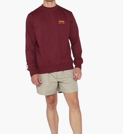 Embroidery Crew Neck Sweatshirt in Burgundy