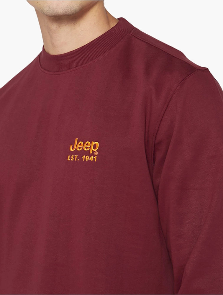 Embroidery Crew Neck Sweatshirt in Burgundy