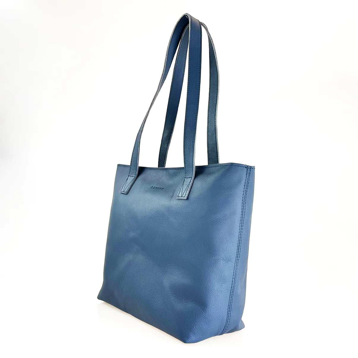 Emmy Orion Blue Unlined Pebble Leather Tote with Zip