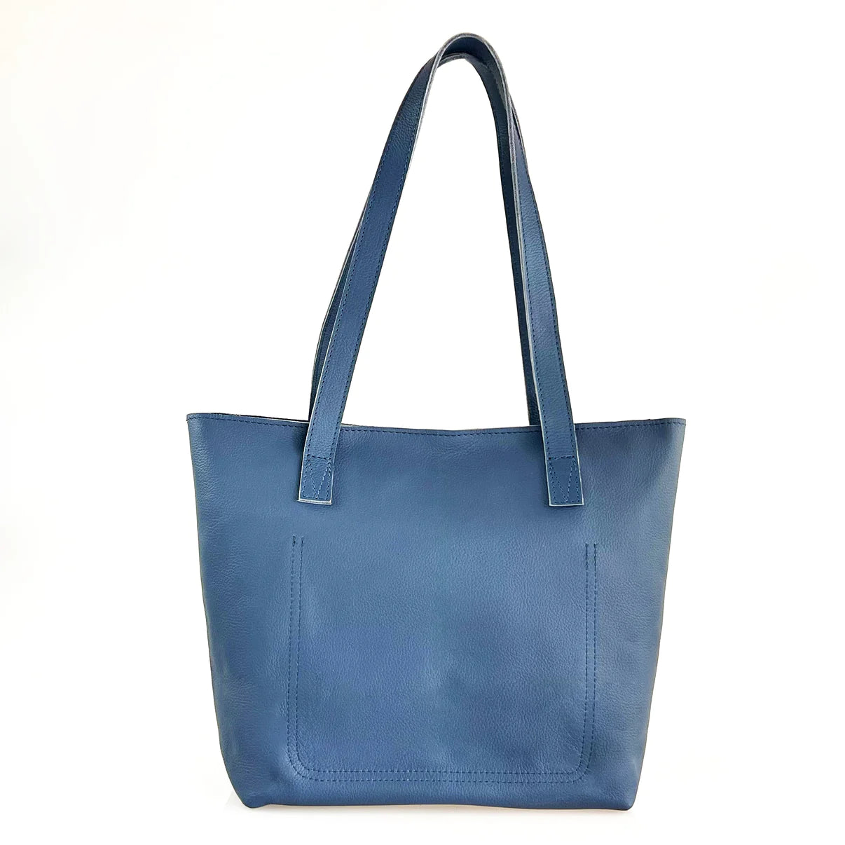 Emmy Orion Blue Unlined Pebble Leather Tote with Zip