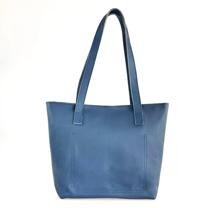 Emmy Orion Blue Unlined Pebble Leather Tote with Zip