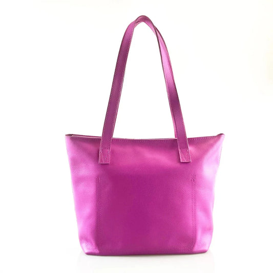 Emmy Purple Orchid Unlined Pebble Leather Tote with Zip