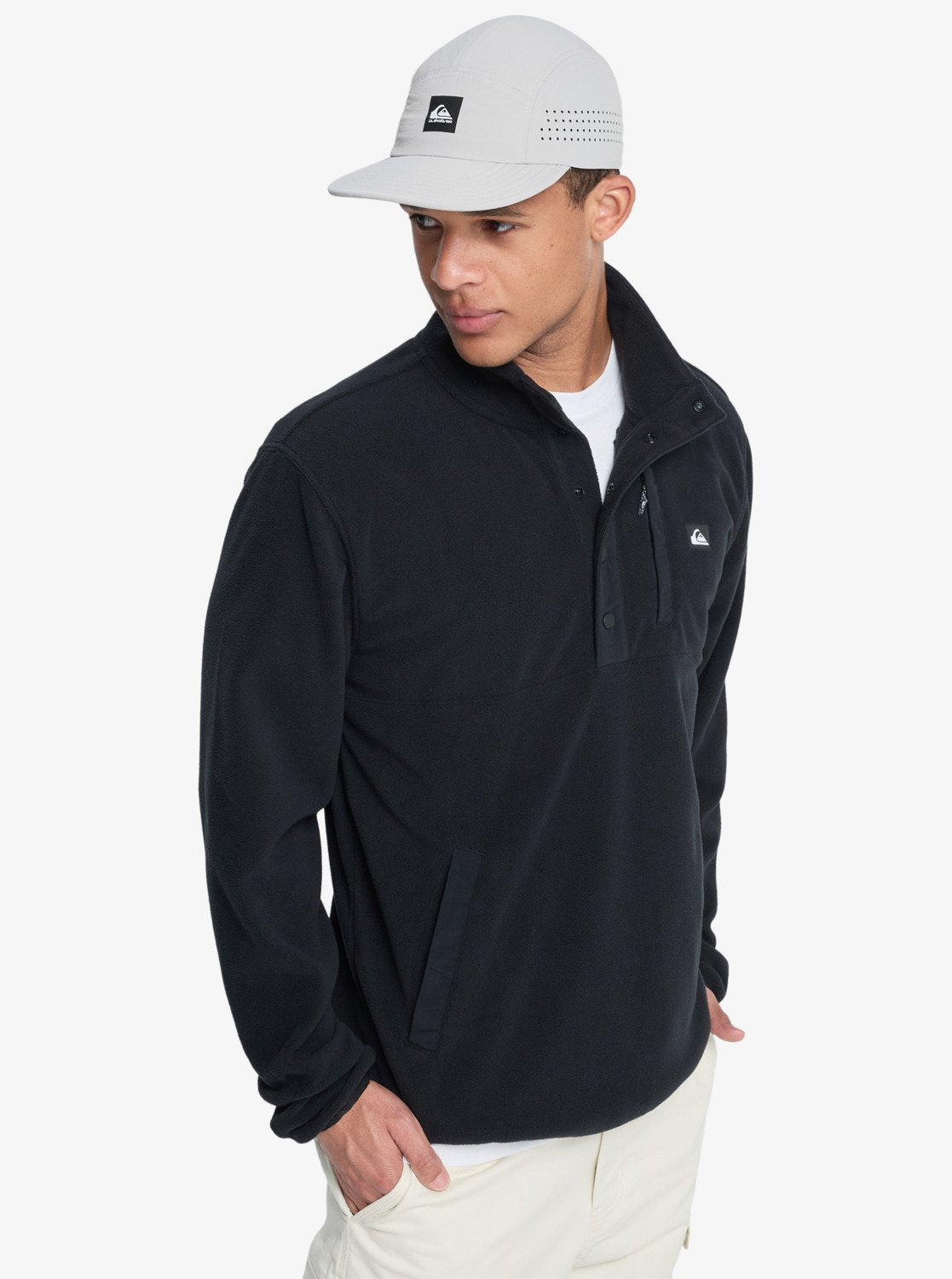 No Destination Half Snap Fleece Top in Black