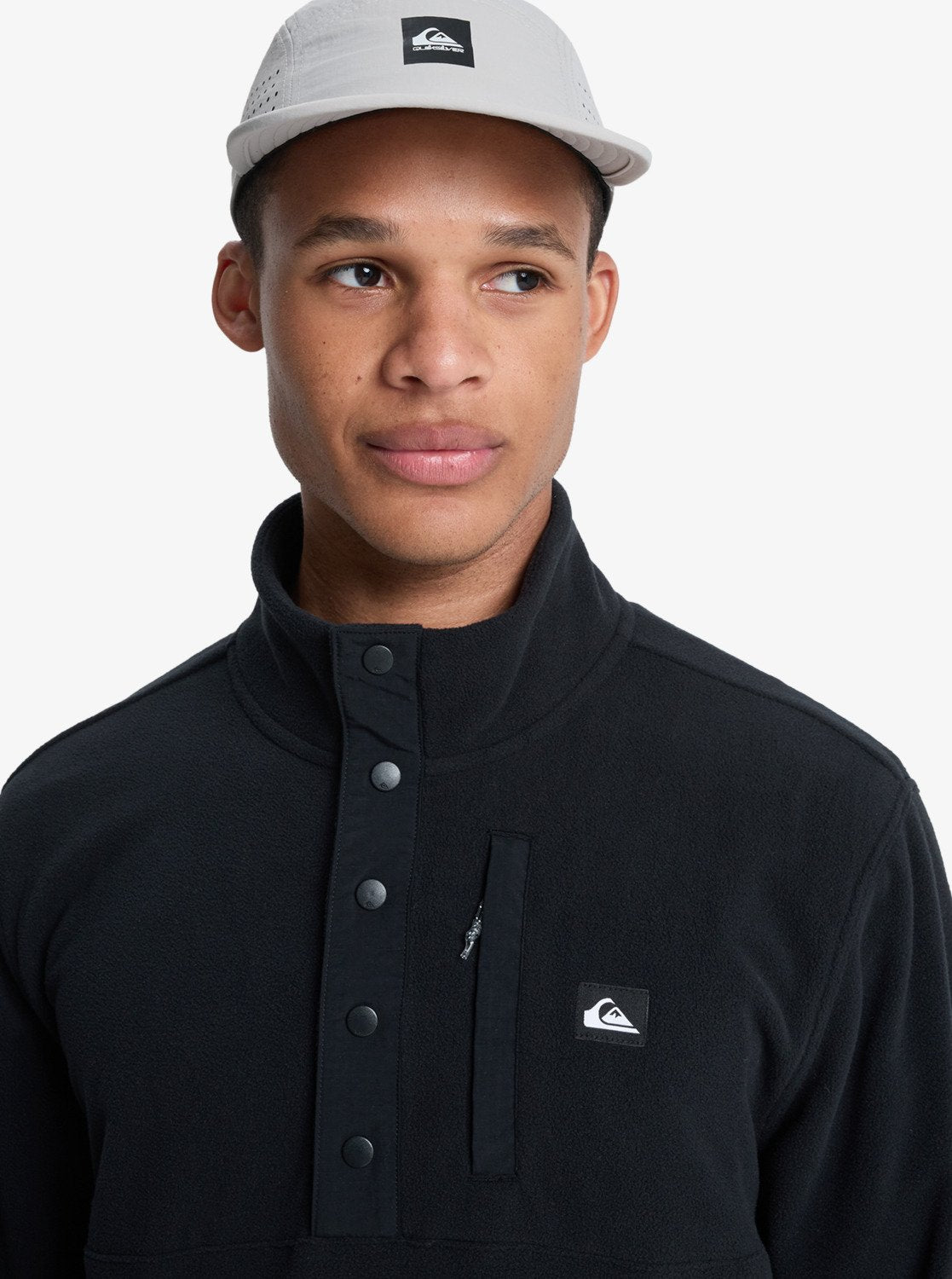 No Destination Half Snap Fleece Top in Black