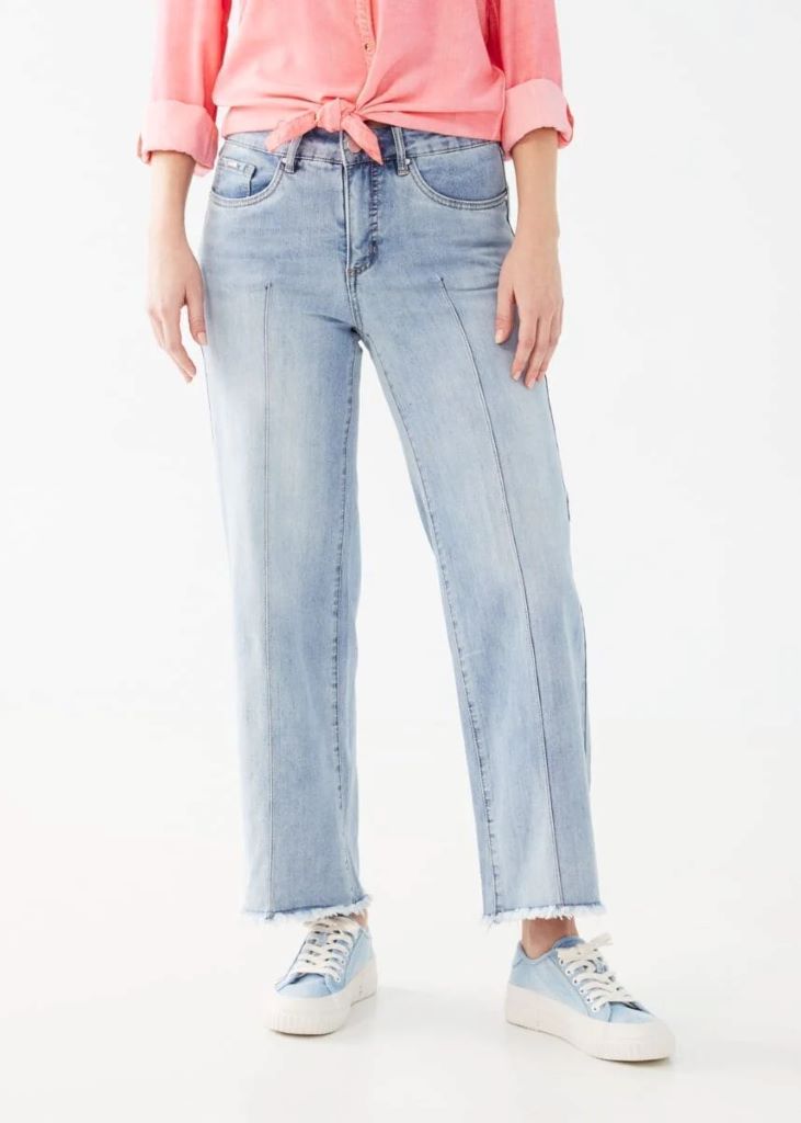 Olivia Pintuck Wide Ankle Frayed Hem Jeans