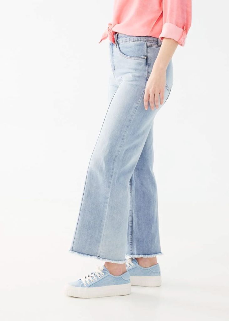 Olivia Pintuck Wide Ankle Frayed Hem Jeans