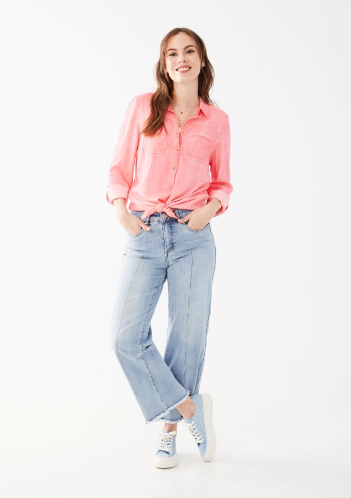 Olivia Pintuck Wide Ankle Frayed Hem Jeans