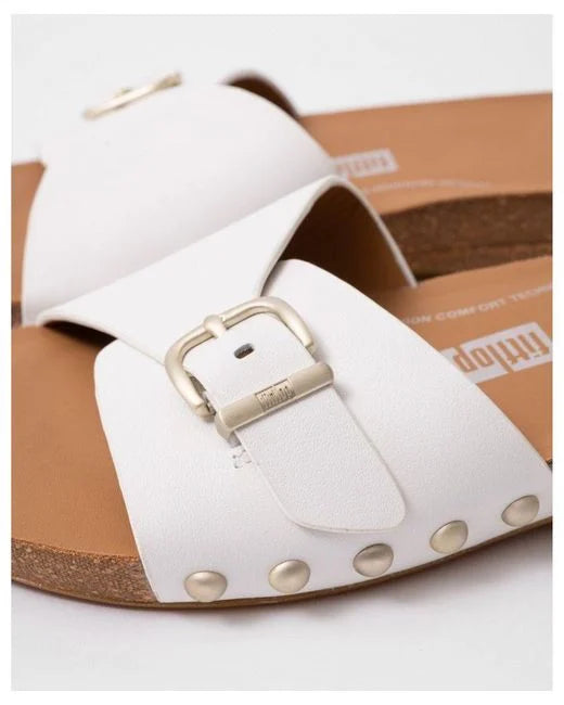 IQushion Adjustable Buckle Cork Leather Slide in White
