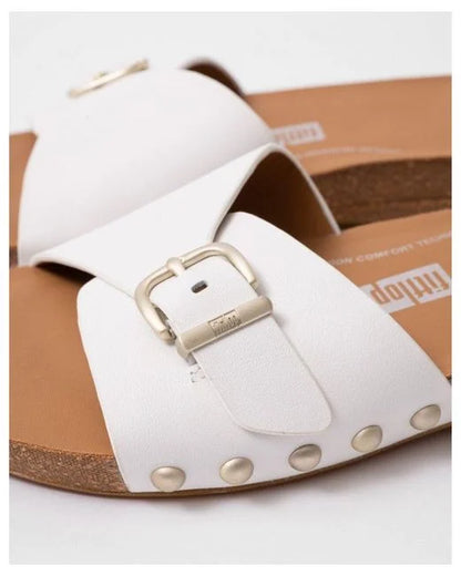IQushion Adjustable Buckle Cork Leather Slide in White
