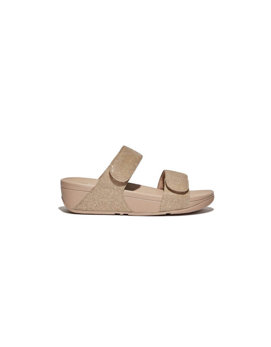 Lulu Adjustable Shimmerlux Slide in Latte Beige