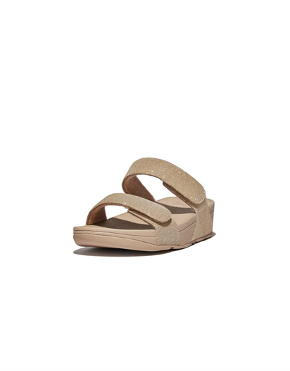 Lulu Adjustable Shimmerlux Slide in Latte Beige