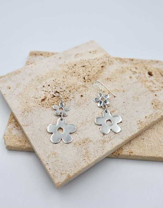 Sterling Silver Hanging Flower Earrings