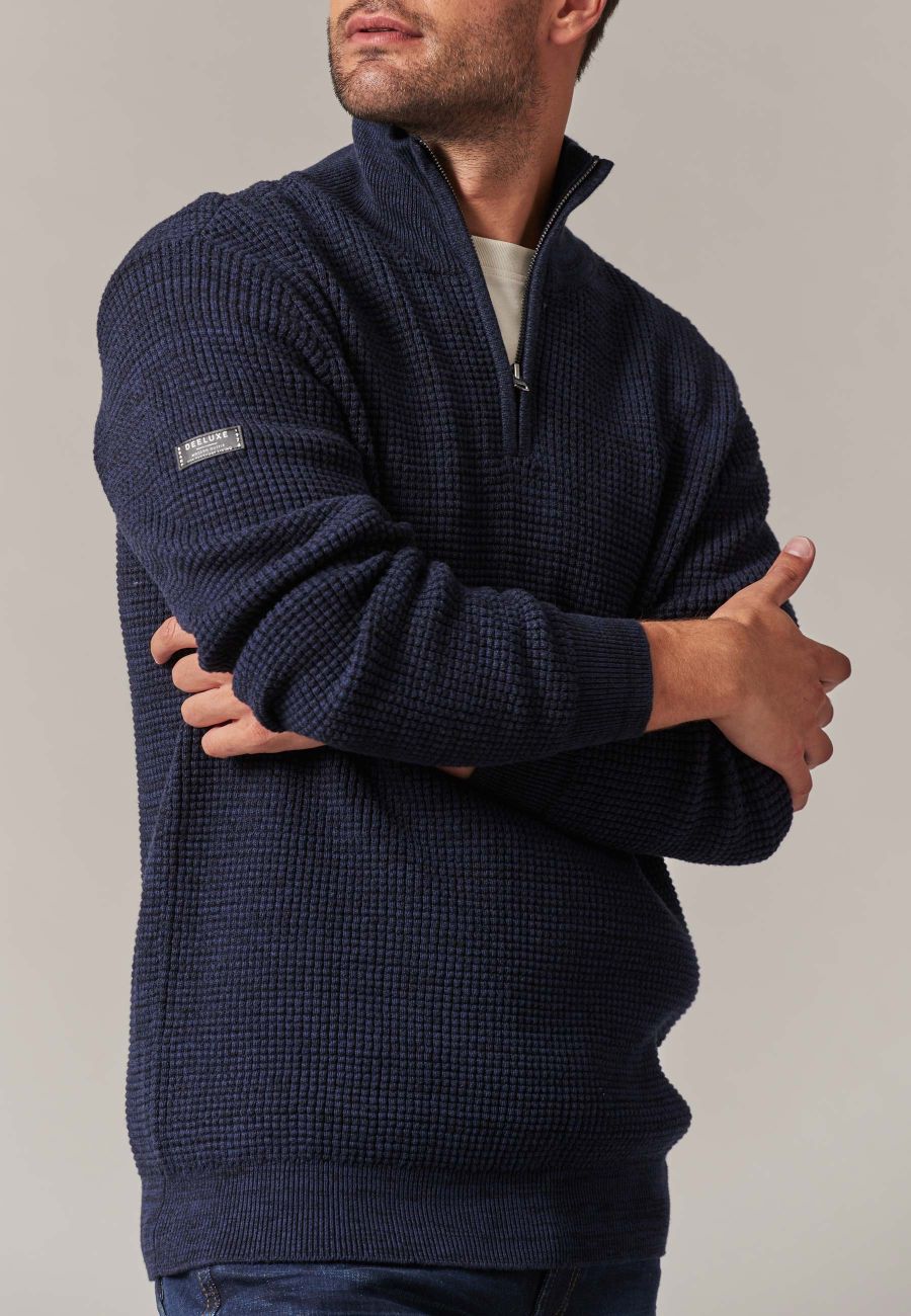 Henley 1/4 Zip Cotton Pullover in Indigo