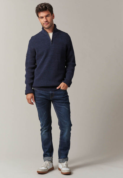 Henley 1/4 Zip Cotton Pullover in Indigo